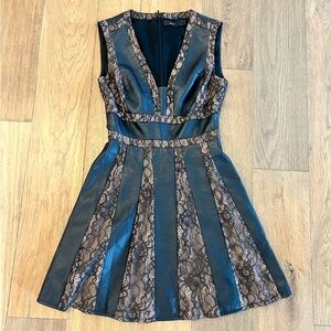 BCBGMaxAzria Black Vegan Leather / Nude Lace Dress Size 0